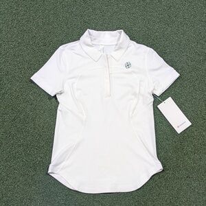 LULULEMON WOMENS QUICK-DRYING SHORT SLEEVE POLO-WHITE W/ DOGWOOD EMBROIDERY
